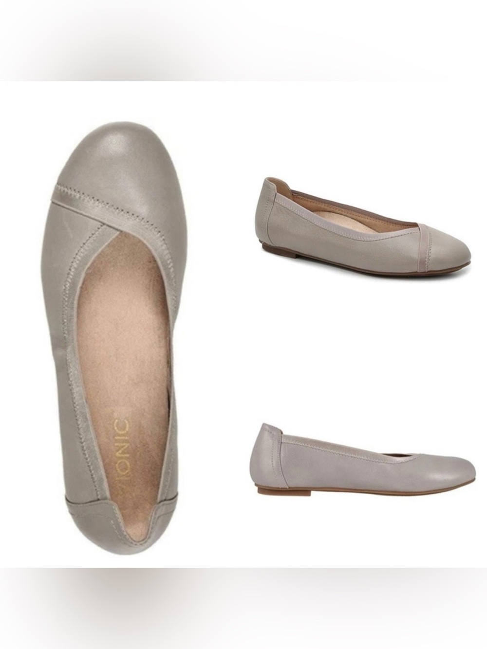 Vionic  Leather Ballet Flats Vionic Caroll Women's Spark Caroll Light Grey sz 10